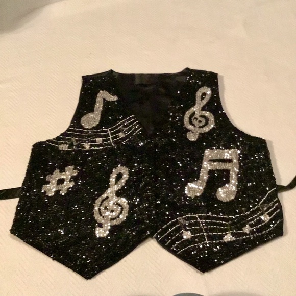Sequin Vest musical performance stage wear full glitter music beads black silver - Picture 15 of 16